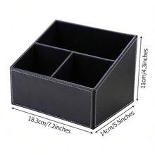 3-Compartment TV Remote Control Organizer/Storage Holder, PU Leather Remote Control Stand Bedside Table Top, Storage Box, Phone And Media Accessories Organizer, Desk Organizer Box (Black) - Black - View 2