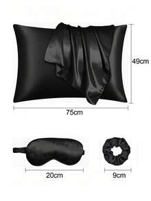 Set de 3 piezas de satén para dormir | talla grande suave que el juego de funda de almohada y antifaz de seda - Incluye 1 funda de almohada de satén, 1 antifaz de satén y 1 coletero de satén, Funda de almohada 29.53 pulgadas x 19.29 pulgadas (75 cm * 49 cm), Escuela, Vuelta al colegio, Viaje, Artículos esenciales de viaje, Artículos esenciales para el hogar, Antifaz, Máscara para dormir