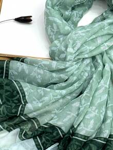 1pc Simple Printed Scarf, Lightweight & Breathable With Tassels, Elegant & Fashionable Design, Versatile Women Silk Scarf For Spring/Summer, Vibrant Color, Large Size For Outdoor, Beach, Headwrap For Dress,Holiday,Accessories,Travel Essential - Olive Green - View 5