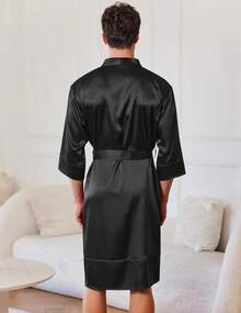 Mens Satin Robe Lightweight Silky Kimono Bathrobe 3/4 Sleeve Spa Knee Length Loungewear With Pockets S-3XLhalloween - 綠湖 - 查看 5