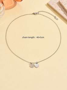 1pc INS Style Double Heart Pendant Necklace, Korean Fashion Jewelry, Suitable For Daily Wear, Gift For Valentine's Day & Best Friends - Steel Color 0 - View 4