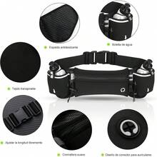 Cangurera Deportiva con Botella de Agua - Riñonera para Correr con 2 Botellas de Agua, Cinturon para Correr Regulable con Bolsillos de Auricular y Teléfono - Verde - Ver 9