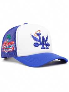 Chapéu criativo de borda plana 2025, estilo LA Wings, com borda lateral de coco, bordado, respirável, de malha de algodão, chapéu de hip hop pop de rua, dança de rua, skate, ciclismo ao ar livre, esportes, pesca, guarda-sol, uso diário, lazer, compras, viagem, chapéu decorativo, adequado para homens e mulheres, boné de beisebol