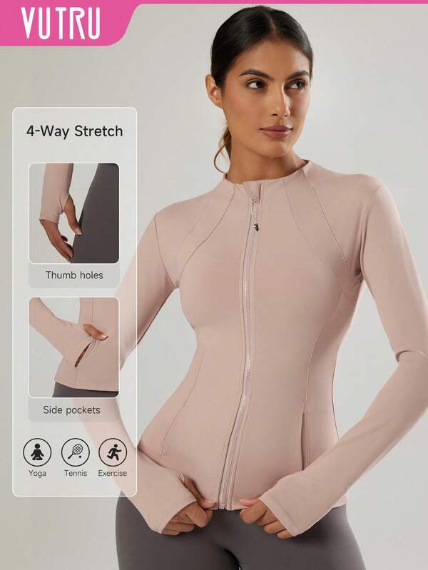 VUTRU Women's Long Sleeve Jacket With Thumb Holes, Dual Pockets, Running, Workout Top