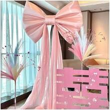1 件巨型豪华蝴蝶结装饰 - 80x150 厘米缎面婚礼拱门背景套件，带飘逸丝带，适用于婚礼、新娘送礼会、单身派对、生日、圣诞派对装饰（红色/粉色）
