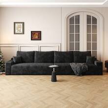 Guangchao 140" Cloud Sectional Couch,Modern Modular Sofa With Deep Seat, Upholstered Couches For Living Room Bedroom,No Assembly Required,Grey(Plush Corduroy Fabric) - 4座(黑色) - 查看 2