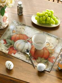 1/4/6 pièces Nappes rectangulaires en lin avec feuilles d'érable et citrouilles d'automne pour la Thanksgiving, lavables en machine, décoration de table tressée jaune et grise, pour salle à manger, maison, cuisine, banquet, café