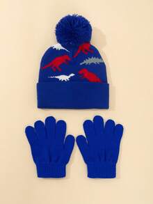 2pcs Jacquard Knit Dinosaur Pattern Beanie Hat And Gloves Set - 2pcs - View 14