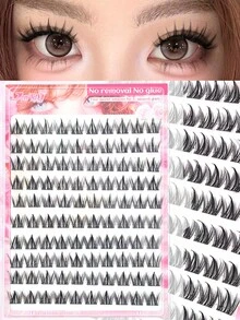 120/100 件自粘式独立睫毛簇，漫画风格和自然外观假睫毛 C 卷曲 DIY 可重复使用睫毛，自然、纤细、防水、交叉、猫眼、娃娃风格，10-12 毫米长度，初学者友好，带有预装胶条，易于粘贴睫毛簇、睫毛簇、独立睫毛、睫毛、假睫毛 - C - 查看 5