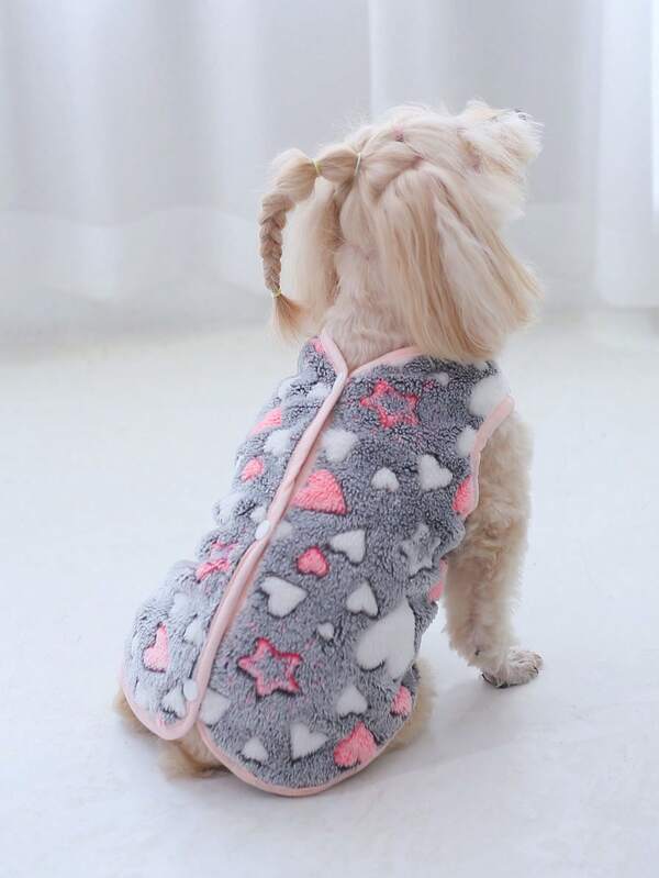 PETSIN 1pc Star & Moon Coral Velvet Basic Vest Jacket With Open Back And Warm Design, Suitable For Small And Medium Pets (Cats And Dogs) For Indoor And Outdoor Wear In Autumn And Winter