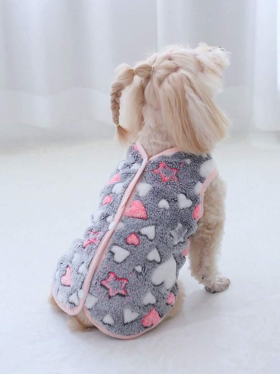 PETSIN 1件星月珊瑚絨基本背心夾克,開放式後背和保暖設計,適合小型和中型寵物(貓狗)在秋冬室內和戶外穿著 - 粉色 - 查看 1