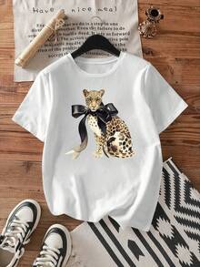 1 pcs,180g Pure Heavy,95%Polyester 5%Spandex YOKASA Camiseta de manga corta con estampado informal de verano para mujer - Blanco-YH1050 - Ver 2