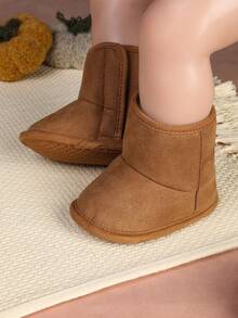 1 Pair Infant Boots With Hook And Loop Closure, Versatile And Minimalist Design. Soft Sole For Comfort And Durability, Suitable For Spring, Autumn And Winter - Brown - View 4