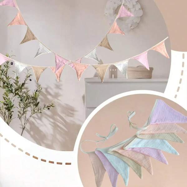 15.5-Foot Flag, 2 Triangular Flower Garlands, Used For Interior Decoration, Birthdays, Weddings, Garden Party Events, Each 7.75-Foot (Multi-Color)