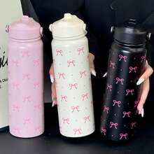 HILAKE 800ml Cute Polka Dot Bow Print Stainless Steel Insulated Water Bottle With Portable Handle And Collapsible Straw - Perfect Travel Mug For Hot & Cold Drinks - Ideal Gift For Family, Friends, Lovers For Birthdays, Christmas, Back To School, And Wedding - Nhiều màu - Xem 3