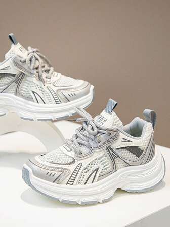 1 Pair Girls' Casual Bicolor Sports Shoes, Lace-Up Non-Slip Athletic Sneakers, New Spring/Autumn Outdoor Princess Shoes For Little Girls