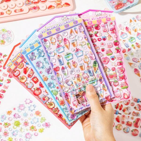 1 Sheet Sticker, Sweet Sugar Party Series, Delicate And Cute 3D Stickers, Used To Decorate Photo Frames, Computer And Phone Cases, Headphones, Water Cups, Junk Magazines, Pencil Cases, Desktop Decorative Stickers, Back-To-School Season Stickers, School Supplies