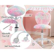 Chairus Faux Fur Study Desk Chair For Teenagers Height Adjustable Swivel Computer Chair Armless With Heart-Shaped Backrest - Pink - View 4
