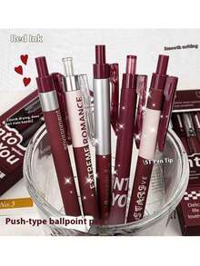 2 pezzi/Set Penne neutre in bordeaux rosso vintage con rilievo da 0,5 mm, Ritorno a scuola, Articoli di cartoleria, Forniture kawaii, Colori scolastici, Penne da scrittura, Regali bizzarri, Articoli economici, Decorazione cool (Confezionati)