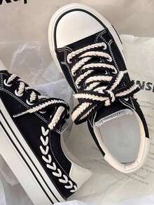 Blumen-Muster Schnürsohle Dicksohle Leinwand Schuhe, geeignet für Schule, Outdoor, Festivals, alle Jahreszeiten, Größe 35-40