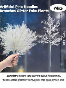 5/10pcs Sparkling Fir Decor, Christmas Desktop Ornaments, Glitter Christmas Tree Hanging Decorations, Artificial Pine Needle Decor, Vase Filler, Holiday Party Supplies, Home Decor, Christmas Decoration Fake Plant