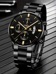 5pcs Men's Lightweight Stylish Wallet + Elegant Business Quartz Watch And Versatile Exquisite Jewelry Set, Gift Set For Father's Day, Anniversary, Birthday - Black Suit 3 - View 5