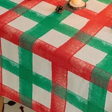 1pc Christmas Plaid Tablecloth, Red And Green Contrast Vintage American Style Dining Table, Coffee Table Cloth, Christmas Decor Background, Suitable For Christmas And Daily Decoration - Multicolor - View 7