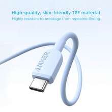 anker 耐用的 A81E USB-C 线缆，编织设计耐弯曲，100W PD 快速充电，兼容 MacBook、三星 Galaxy、iPad Pro、任天堂 Switch 等设备 - 紫色 - 查看 8