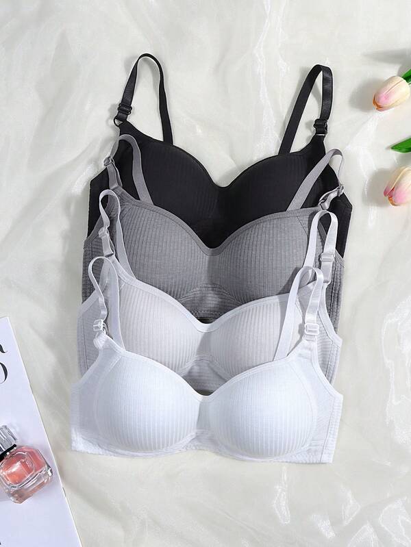 4 peças de roupa íntima canelada para meninas adolescentes, sutiãs confortáveis e simples para meninas, adequados para 13 a 16 anos
