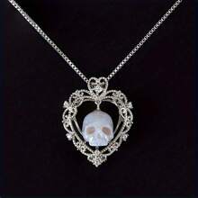 One Gothic-Style Skull Pendant Necklace Made Of Resin, Featuring A Heart-Shaped Design And Inlaid With Synthetic Cubic Zirconia; Suitable For Women; A Perfect Valentine's Day Gift; Fashionable Jewelry. - 金色 - 查看 7