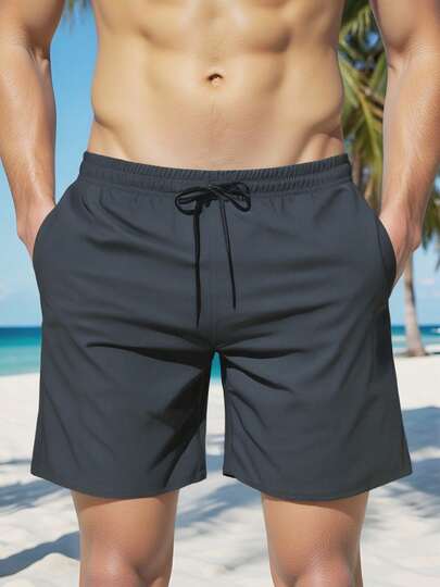 MADHERO Men's Solid Color Drawstring Waist Swim Trunks