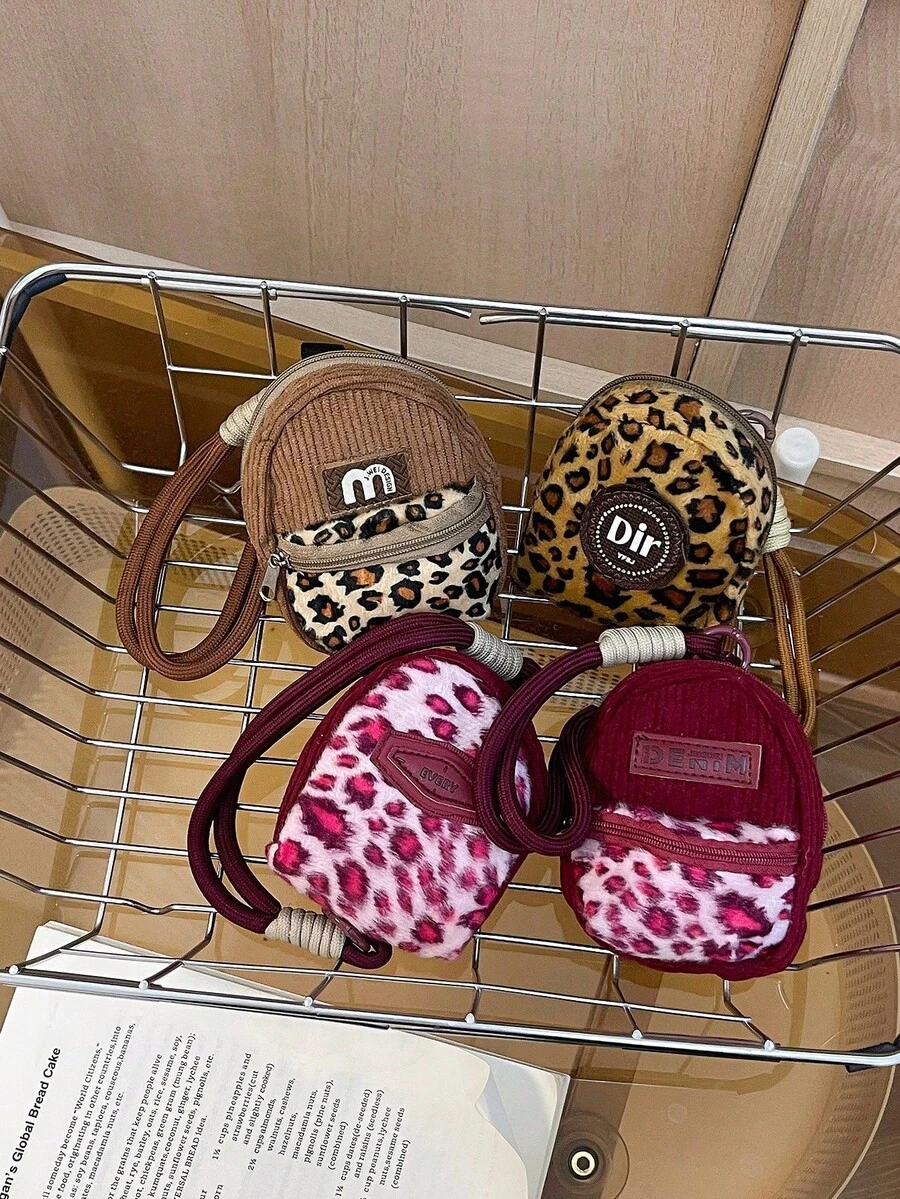 1 pezzo Ciondolo da borsa con stampa leopardata alla moda, ciondolo portachiavi portatile, ciondolo da borsa da viaggio, ciondolo da borsa a mano, ciondolo da zaino, ciondolo da zaino con motivo animale, accessori decorativi, ciondolo da zaino, mini borsa tascabile, portamonete, custodia per auricolari
