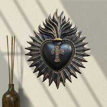 1 pezzo Decorazione da parete a forma di cuore sacro gotico - Decorazione domestica religiosa con bagliore dorato, ornamento appeso in resina cattolico, adatto per chiesa, soggiorno, Natale, Pasqua, Ognissanti, matrimonio - Elegante regalo decorativo per la chiesa (Nessuna elettricità necessaria), realizzato con cura, scelta perfetta per il Ringraziamento