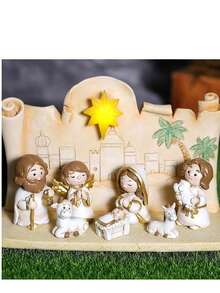 Vintage Harz Krippen Figuren Set - Religiöses Thema Gebetsraum Dekoration - Weihnachtskrippe Szene - Handgefertigte Tischdekorationen für Weihnachten, Halloween, Ostern, Erntedankfest - Verschiedenfarbig - Übersicht 9