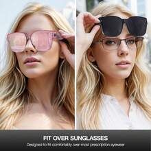 HYCHIC Women's Polarized Oversized Sunglasses Fits Over Prescription Eyeglasses Stylish Fashion Sun Glasses For Eye Protection - H-粉紅色/粉紅色 - 查看 1