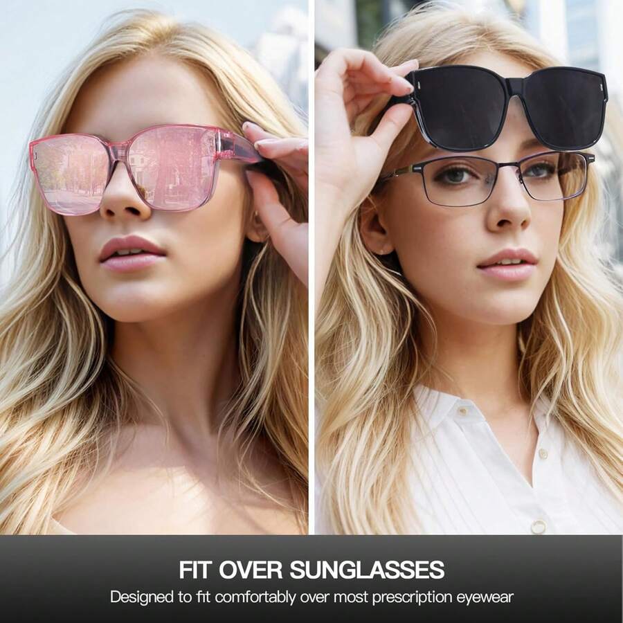 HYCHIC Women's Polarized Oversized Sunglasses Fits Over Prescription Eyeglasses Stylish Fashion Sun Glasses For Eye Protection - H-粉紅色/粉紅色 - 查看 1