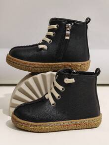 1 Paar Baby bequeme einfache Seitreißverschluss flache rutschfeste Knöchelstiefel, geeignet für den täglichen Outdoor-Gebrauch, Herbst/Winter