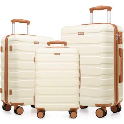 Hardshell Luggage Sets 3 Piece, 20"/24"/28" ABS Carry On Suitcase With Spinner Wheels And TSA Lock (Black)