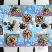 10pcs/20pcs/50pcs/Set,Frozen 9-Inch 7-Inch Plate Set - Snowflake Round Cutlery, Disposable Winter Paper Dessert Plates And Napkin Forks For Christmas Winter Wonderland Party Supplies Table Decorations - Multicolor - View 3