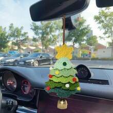 Hand-Crocheted Christmas Tree Wind Chimes, Adorned With Colorful Pom-Poms, Perfect For Hanging On Car Mirrors And As Cute Interior Decorations. A Festive Addition To Your Car, This Creative Christmas Gift Brings A Touch Of Elegance To Your Vehicle Home Decor Christmas Decorations Room Decor