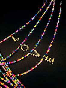 1 Piece Colorful Handmade Beaded Letter Necklace, Suitable For Women's Daily Wear, Four Seasons Birthday Gift, Christmas Jewelry, Valentine's Day Gift