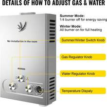 Tankless Water Heater Portable Gas Hot Water Heater LPG Propane Instant Water Heaters With Digital Display For Indoor Outdoor RV Camping Trips,6/8/10/12/16/18L - 銀色 - 查看 7