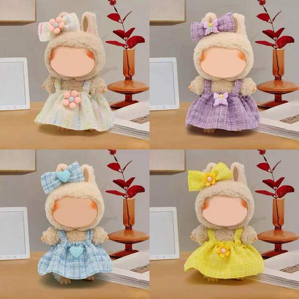 Vestido solamente - Vestido con moño y tirantes de 17 cm para muñeca de peluche Labobo de 1ra/2da/3ra generación