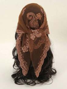 1pc Women Fashion Embroidered Bandana Square Scarf - màu nâu - Xem 6