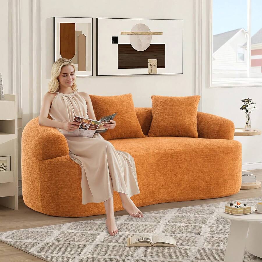 65" Curved Small Loveseat Sofa,Cozy Chenille Upholstered Couch With 3 Pillows,Modern Deep Seat Cloud Couch Memory Foam Compression Sofa,For Living Room Apartment Office,No Assembly Needed - trái cam - Xem 1