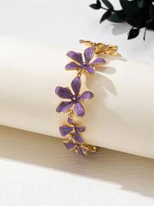 1 件优雅珐琅花复古风格手链，高端女士珠宝，适合日常佩戴 - 紫色 - 查看 2