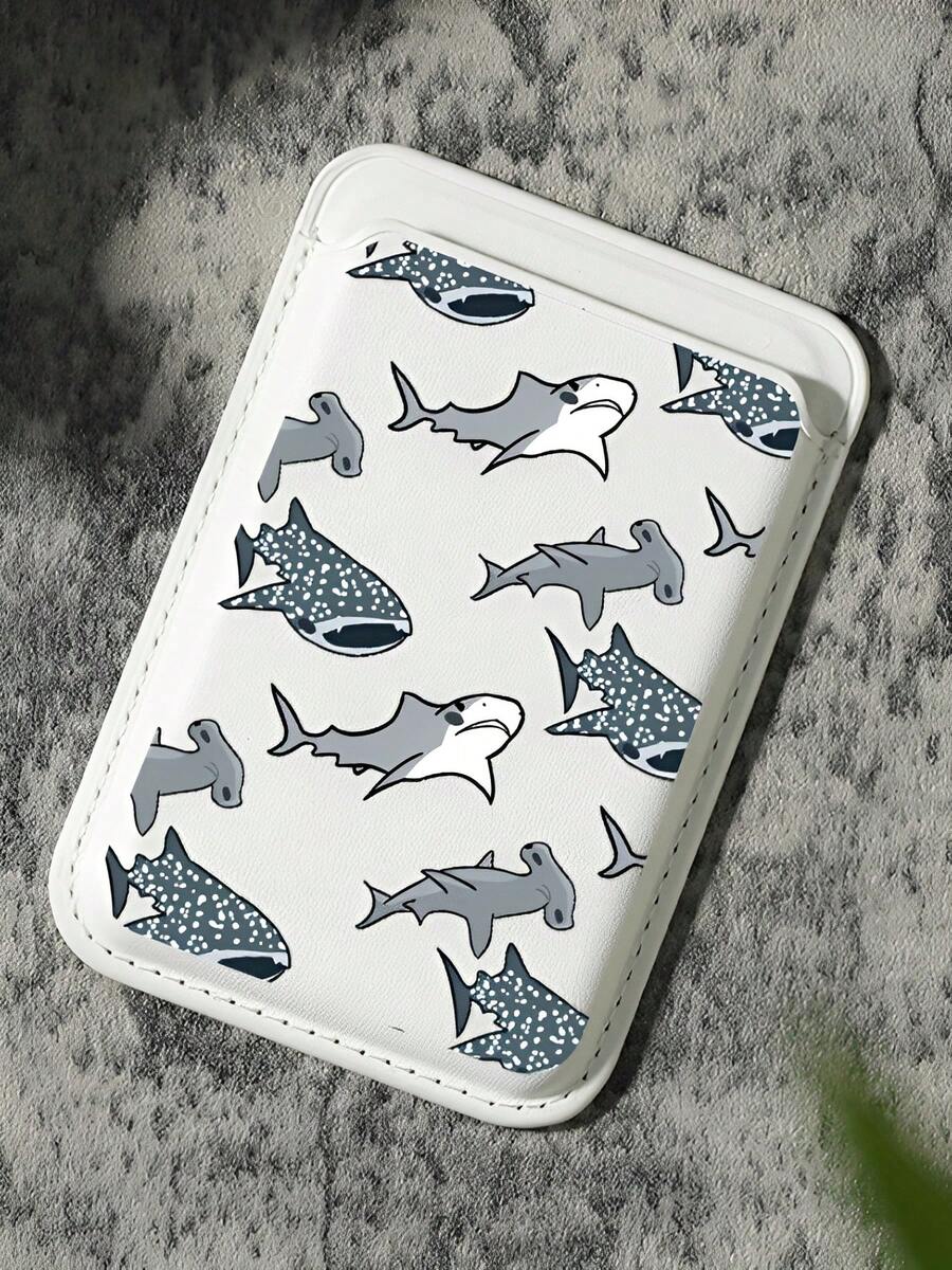 Luxury Fashion Exquisite Cute Whale Pattern Faux PU Leather Magnetic Card Holder For IPhone 16 15 14 13 12 Pro Max PU Leather Wallet Accessory, Holds 1-2 Cards With Built-In Pocket - 彩色 - 查看 1