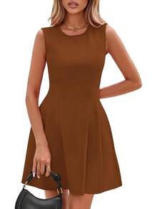 Summer Dresses Women 2025 Elegant Classy A Line Business Casual Work Graduation Cocktail Short Dress - màu nâu - Xem 5