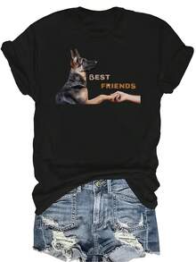 Camiseta de pastor alemán para mujer, unisex, de verano, casual, transpirable, de cuello redondo, de manga corta, de uso versátil, adecuada para adolescentes y adultos - Negro - Ver 1