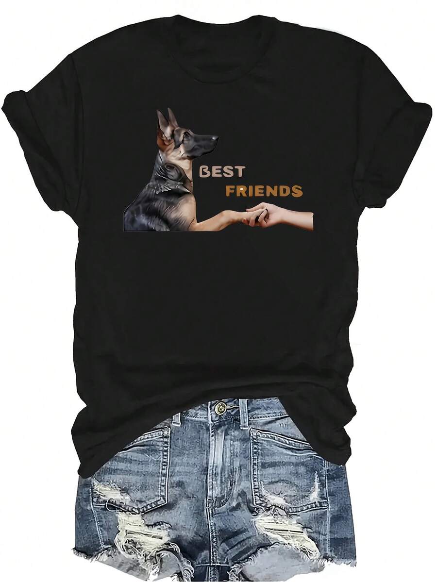 Camiseta de pastor alemán para mujer, unisex, de verano, casual, transpirable, de cuello redondo, de manga corta, de uso versátil, adecuada para adolescentes y adultos - Negro - Ver 1